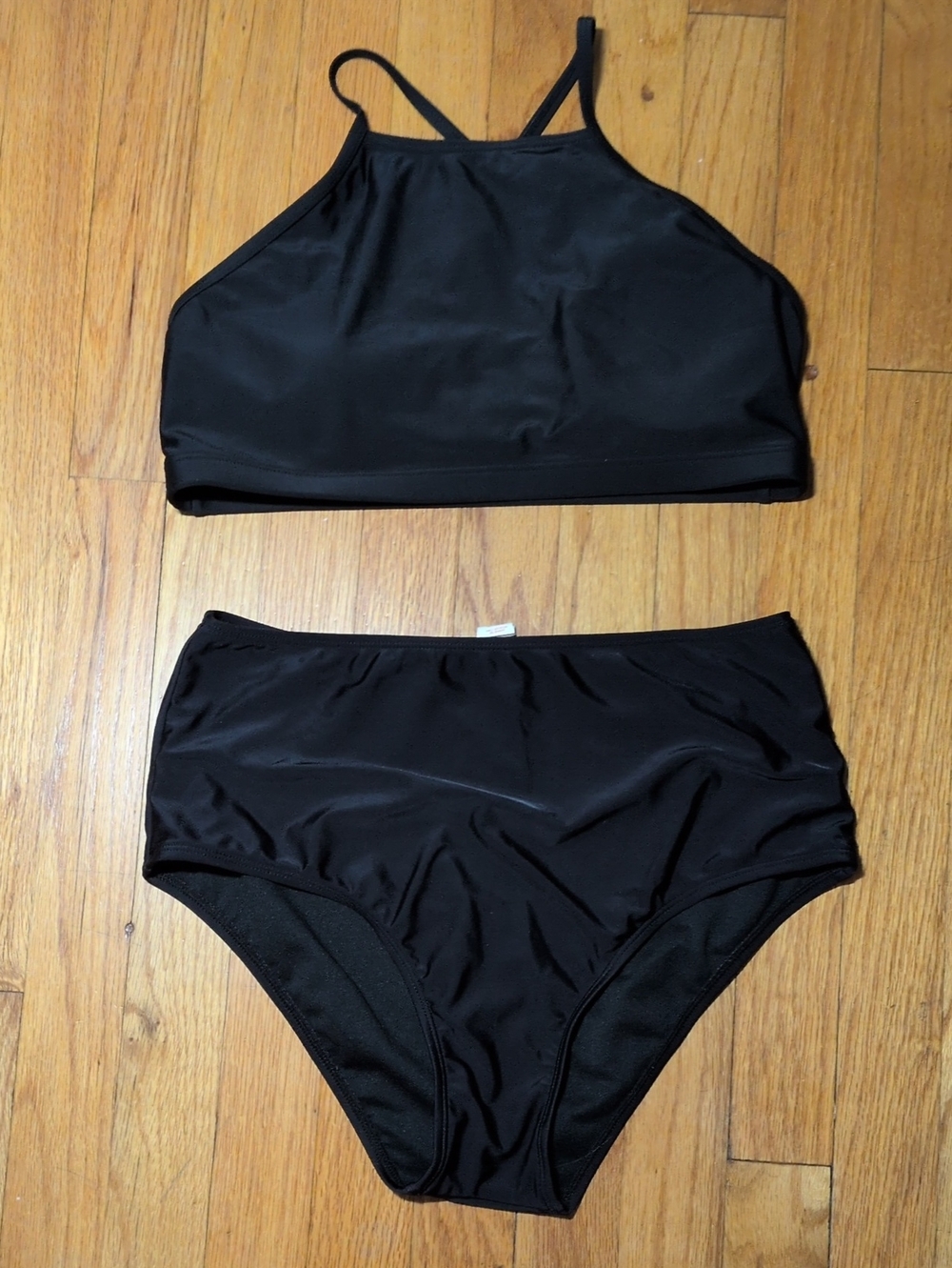 Women's high waist Black High-Neck Two-Piece Swim Set M